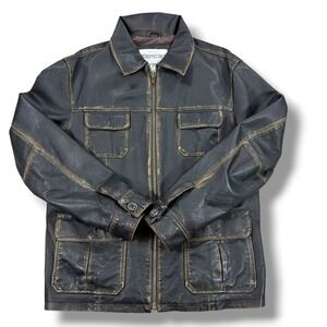 Vintage Aeropostale Genuine Leather Jacket Distressed Men's XL Brown Zip Up Y2K